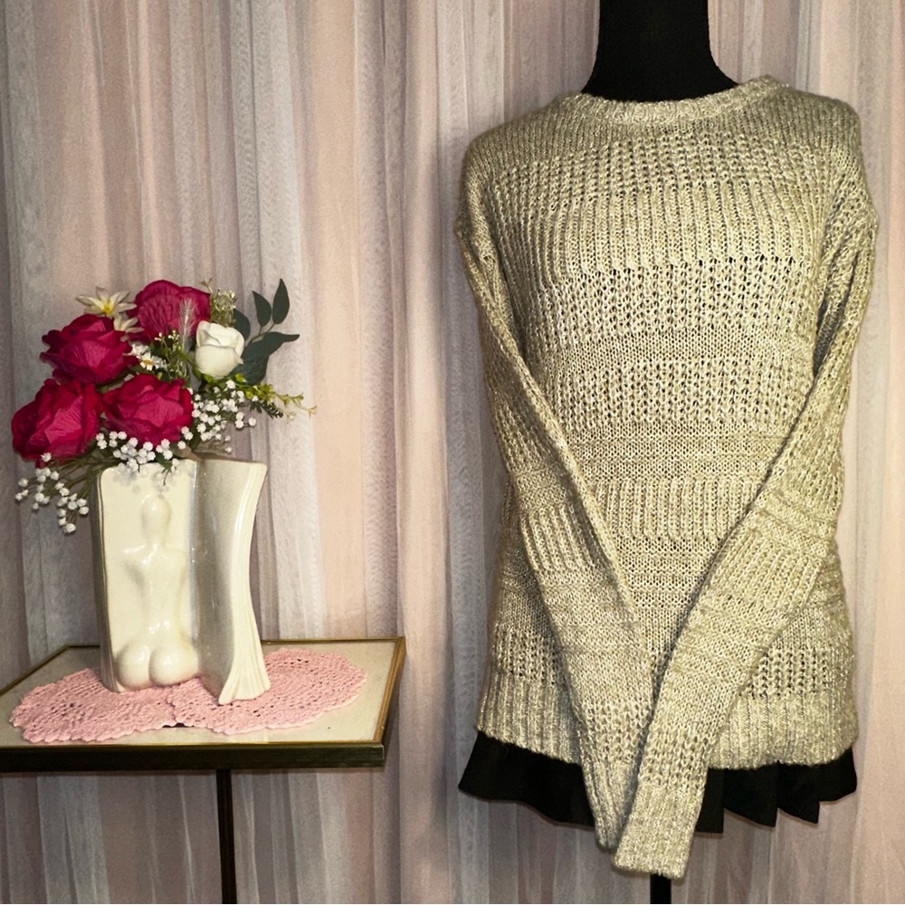 Granny Knit St. John's Bay Beige Long Sleeve Layering Sweater Fall Aesthetic S